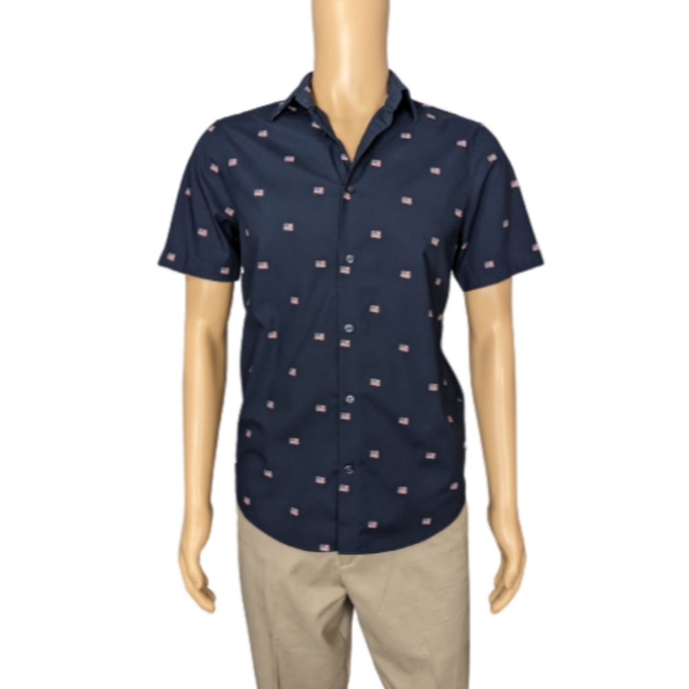 H&M Slim Fit American Flag Button Down Shirt M